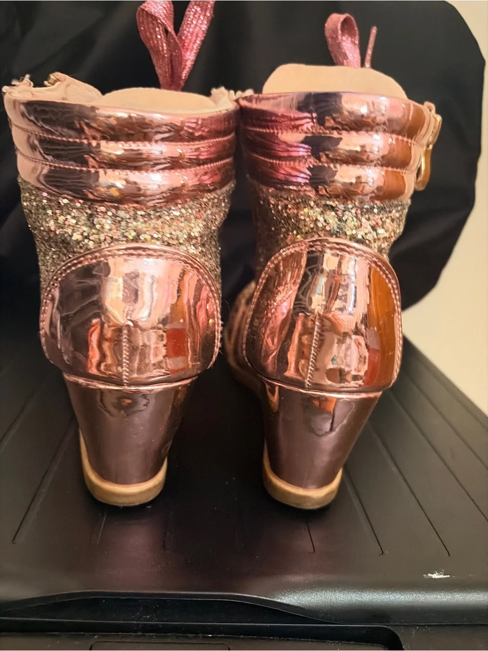 Glitter Rose Gold Wedge Sneakers for Women